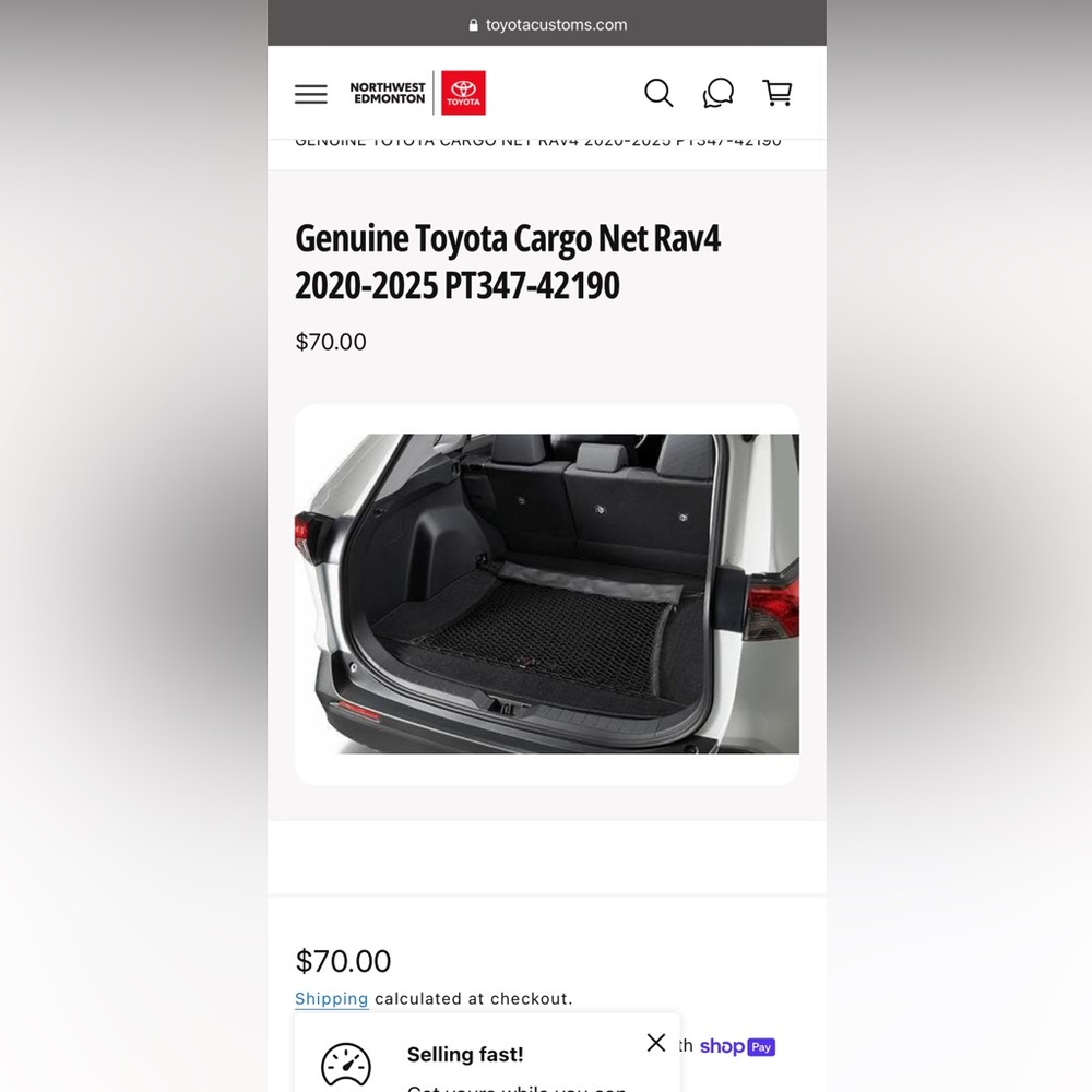 GENUINE TOYOTA CARGO NET COMPATIBLE WITH COROLLA, CAMRY & RAV4